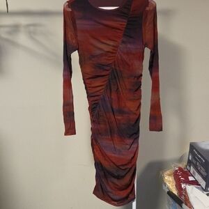 Source Unknown Red and Black Long Sleeve Dress